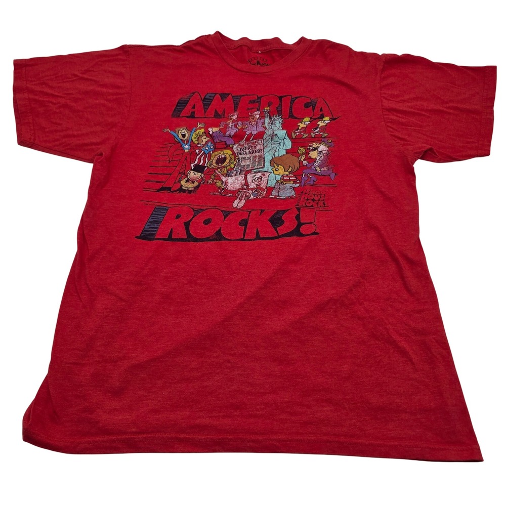 Red Schoolhouse Rock America Rocks Shirt Porch Design Graphic T Men Large Grunge